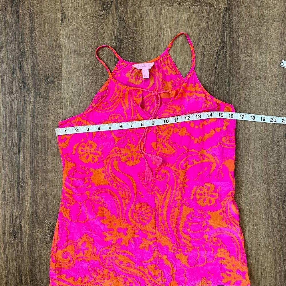 Lilly Pulitzer Pink Finn Silk Halter Pop Orange Tassel Tank Top/Cami Size XS - Picture 6 of 10